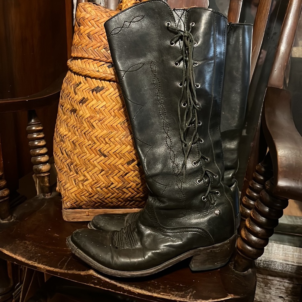 Made in Mexico tall black Cowgirl boots zip